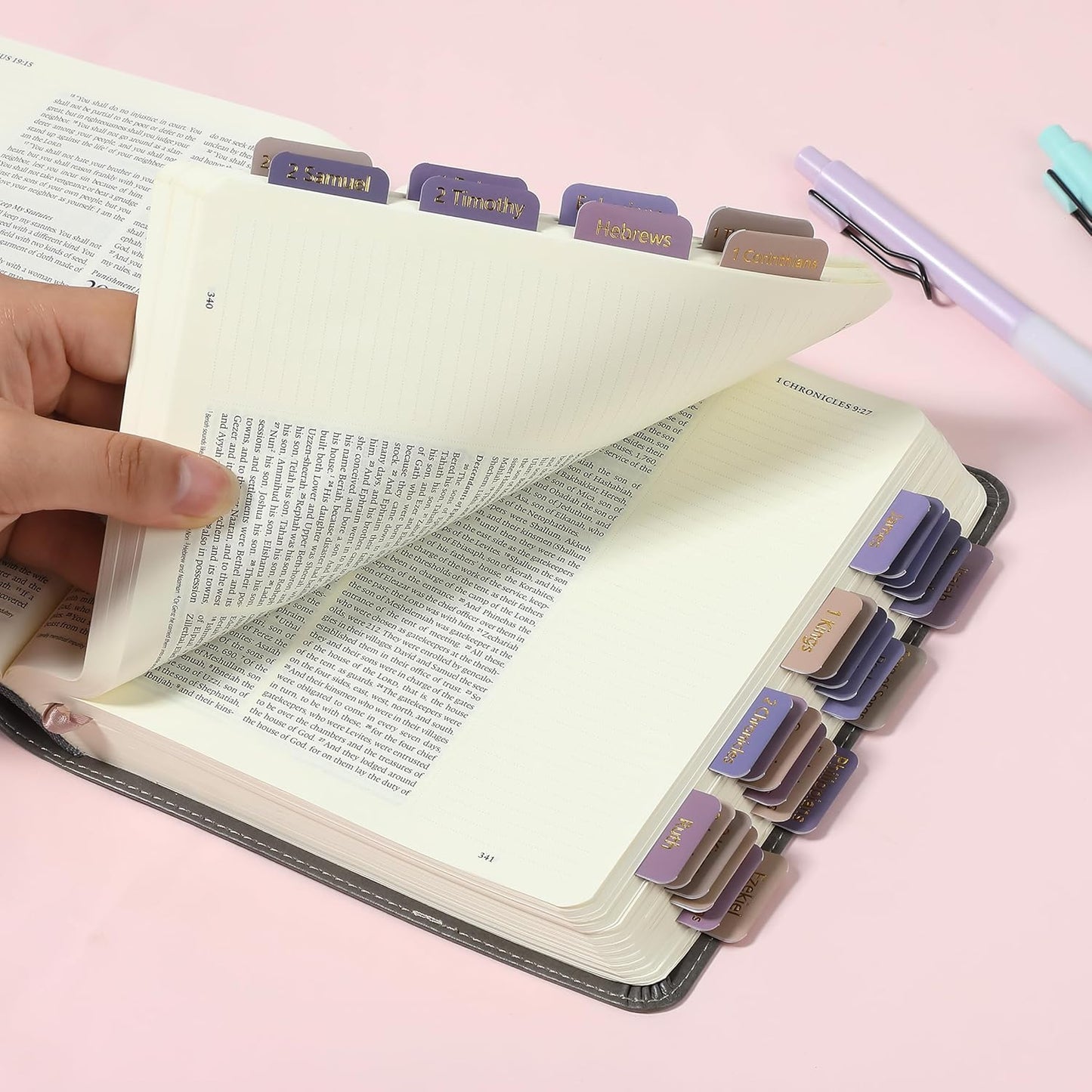 Mr. Pen- Bible Tabs, 75 Tabs, Lavender Fields, Gold Foil Lettering, Laminated Bible Tabs for Women and Men