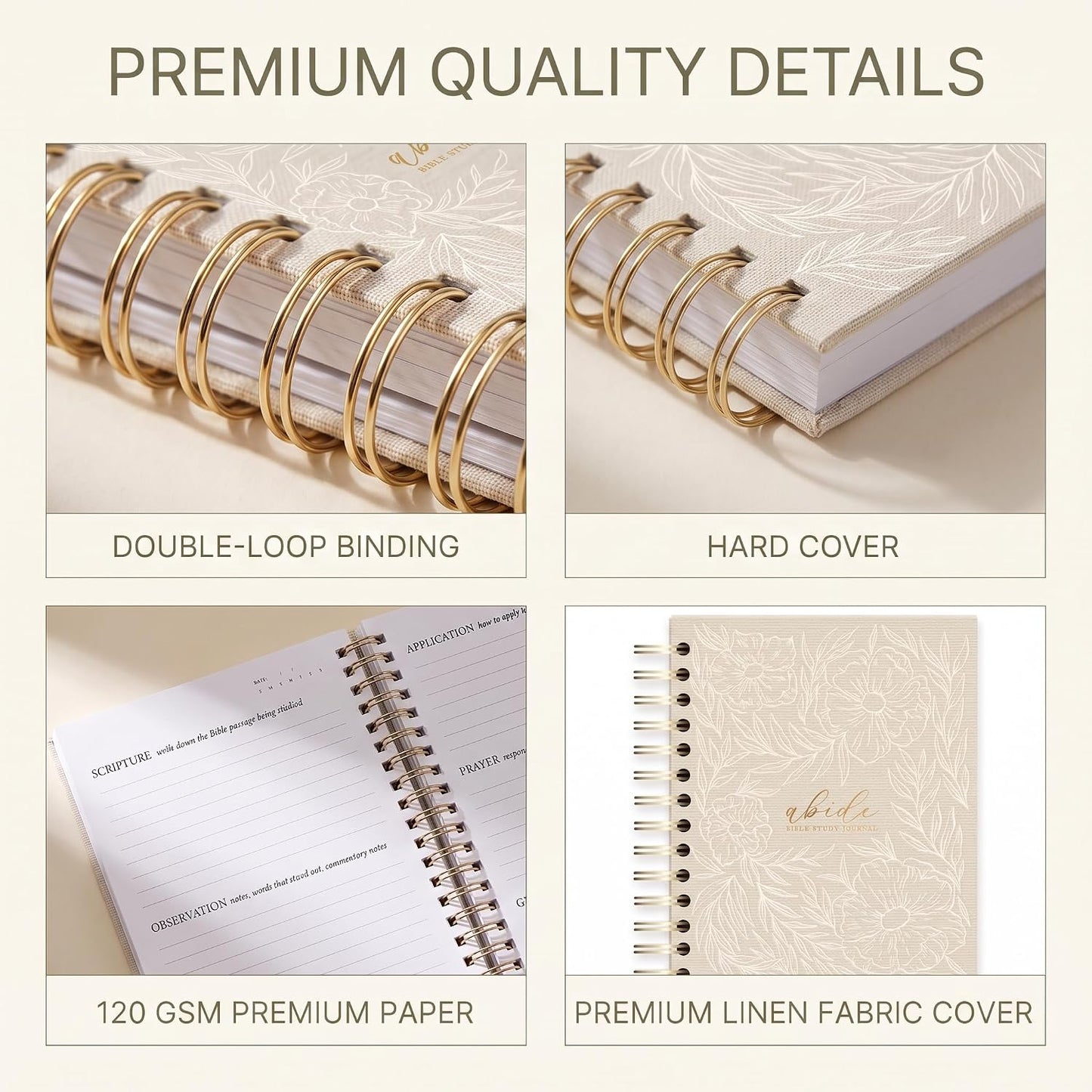 Mr. Pen- Abide Bible Study Journal – A5 Hardcover Journal with 136 Pages, 120gsm Paper, Gold Metal Spiral, Christian Gift for Women, SOAP Bible Study Method
