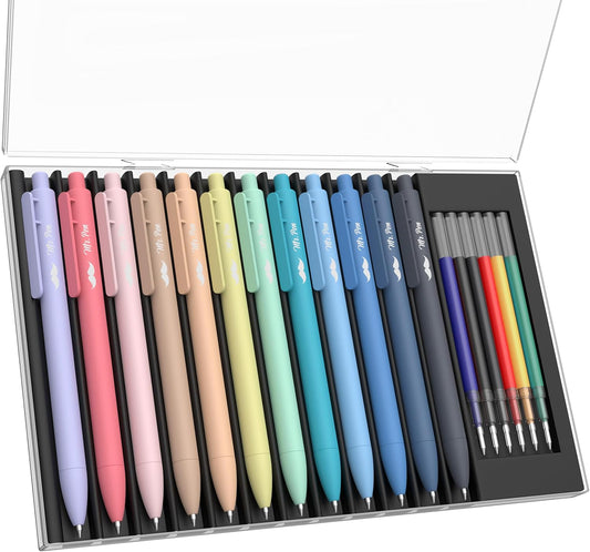 Mr. Pen- Retractable Gel Pens with Case, 12 Pack, Colorful Ink, 12 Refills, Gel Pens Fine Point 0.7mm