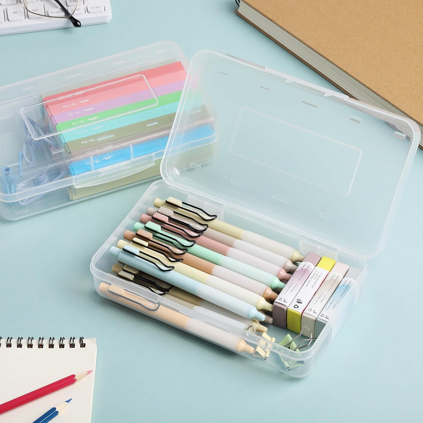 Mr. Pen- Pencil Box, 2 Pack, Clear, Plastic Pencil Box Case, Pencil Case, Crayon Box