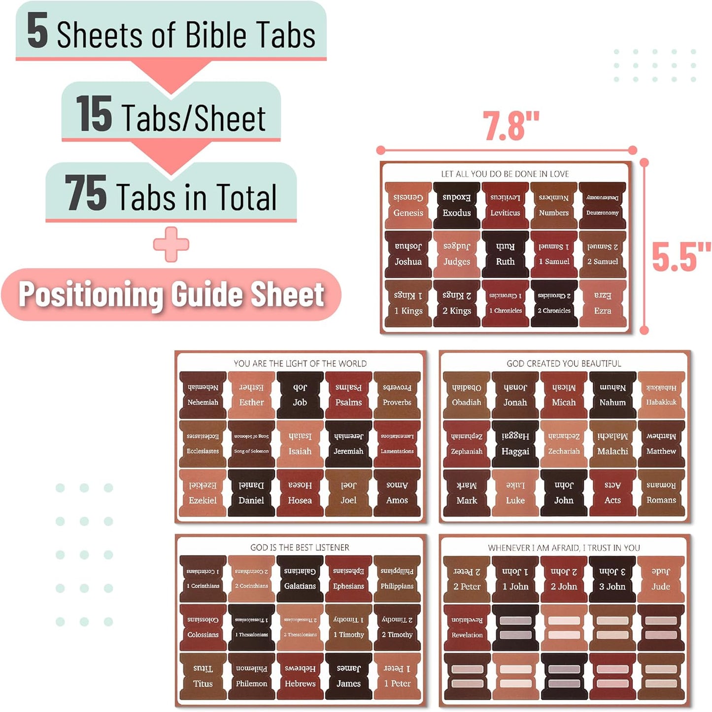 Mr. Pen- Bible Tabs, 75 Tabs, Hot Chocolate Glow, Laminated Bible Tabs for Women and Men, Bible Tabs for Study Bible