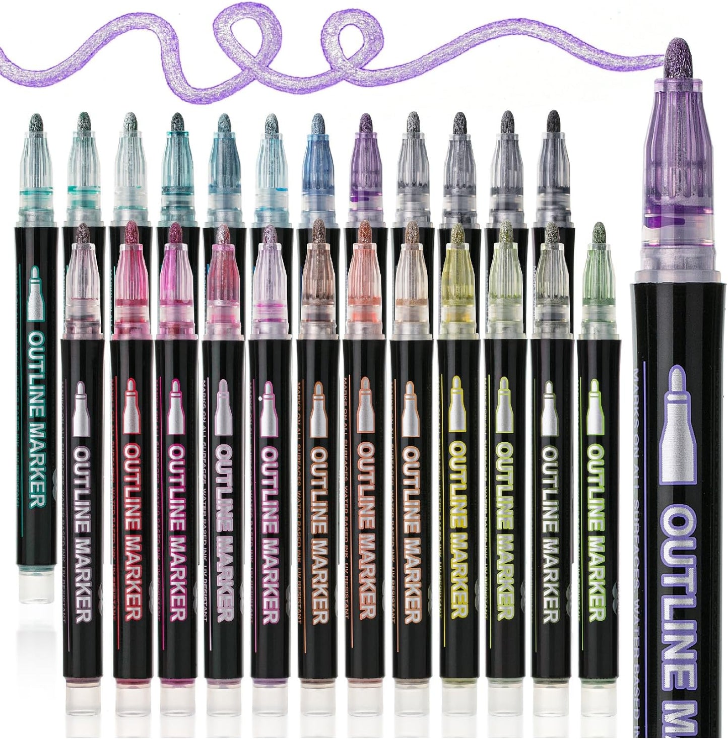 Mr. Pen- Double Line Outline Markers, 24 Colors, Shimmer Markers Outline Double Line