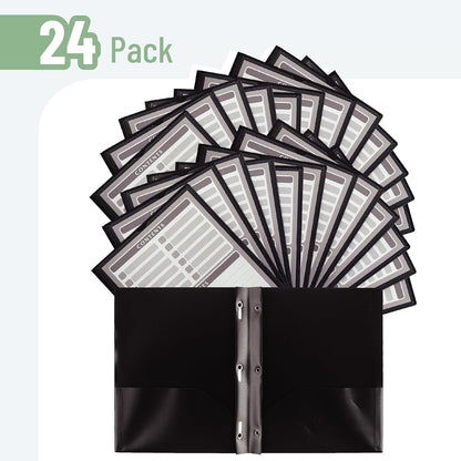 Mr. Pen- Black Plastic Folders with Pockets and Prongs, 24 Pack, Letter Size, Black Flexible Plastic Folders with Prongs