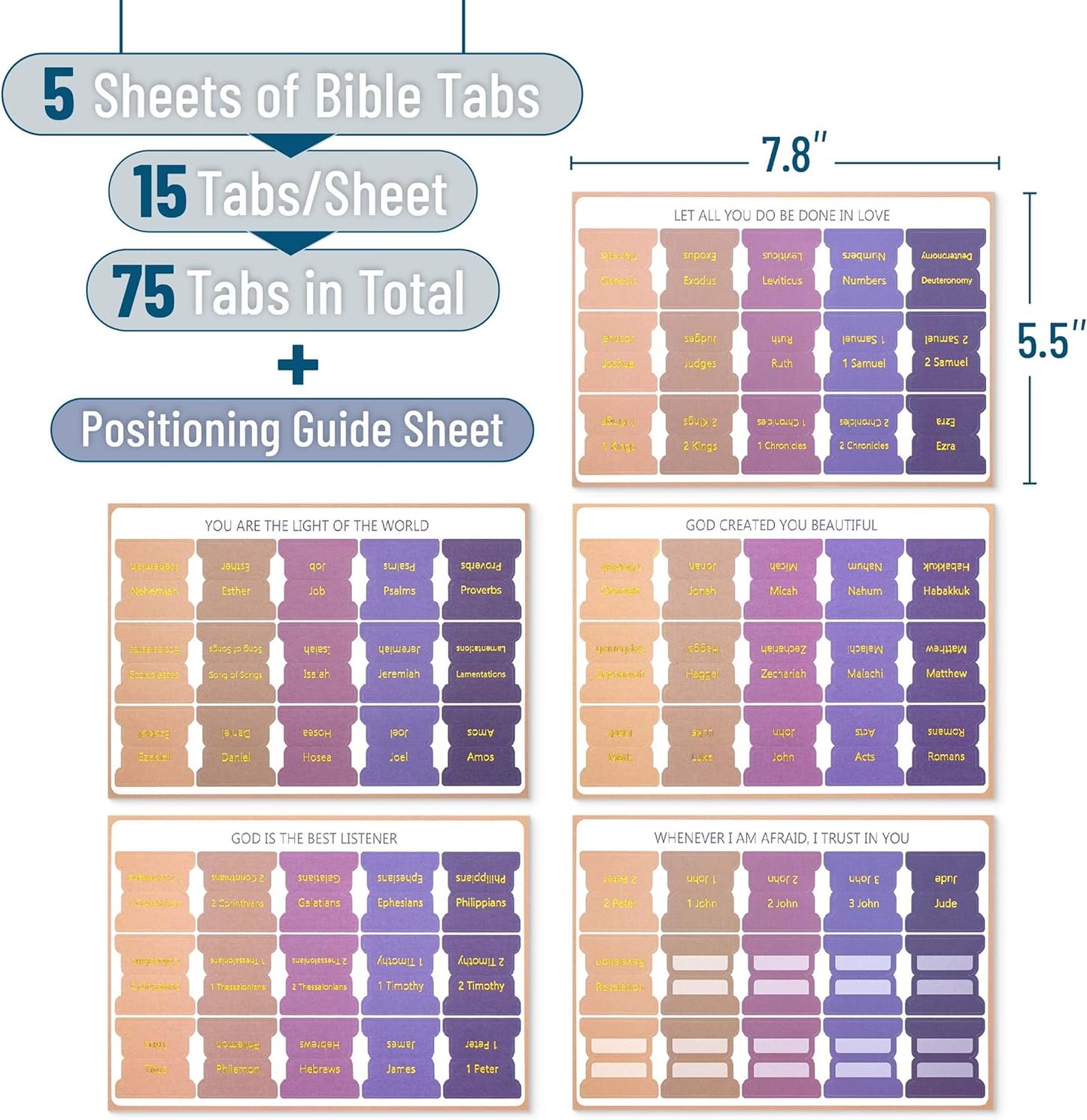 Mr. Pen- Bible Tabs, 75 Tabs, Lavender Fields, Gold Foil Lettering, Laminated Bible Tabs for Women and Men