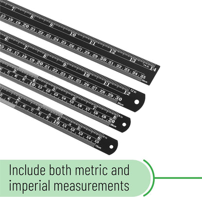 Mr. Pen- Stainless Steel Ruler, 4 pcs, 6", 8", 12", 14", Black, Imperial & Metric Measurements