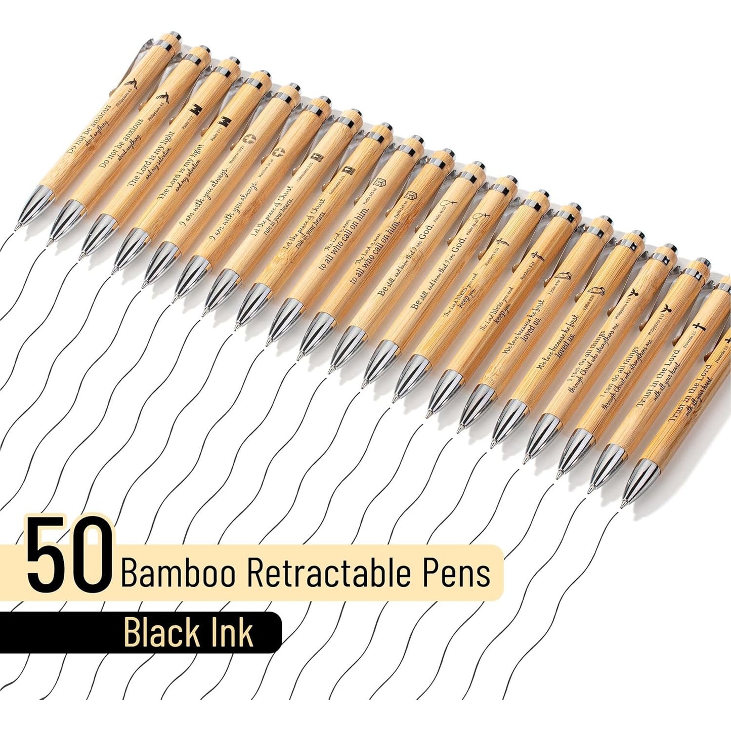 Mr. Pen- Bible Verse Pens, 50 Pack, Retractable Bamboo Pen, Black Ink, Christian Pens for Women Men