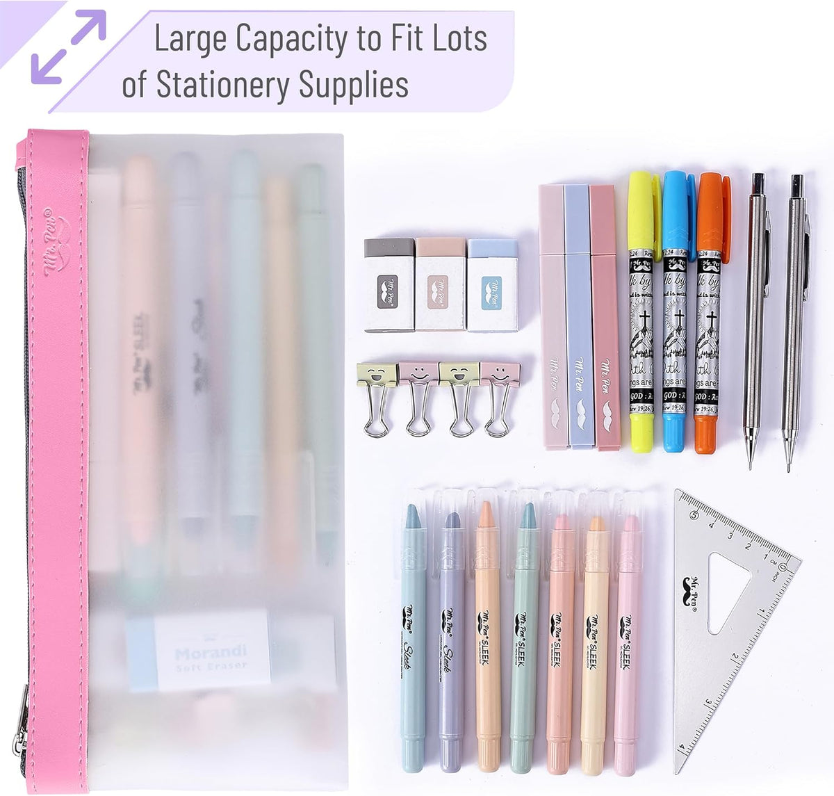 Mr. Pen- Clear Pencil Pouch, 6 Pack, Pink Shades, Pencil Bags, Clear Makeup Pouch
