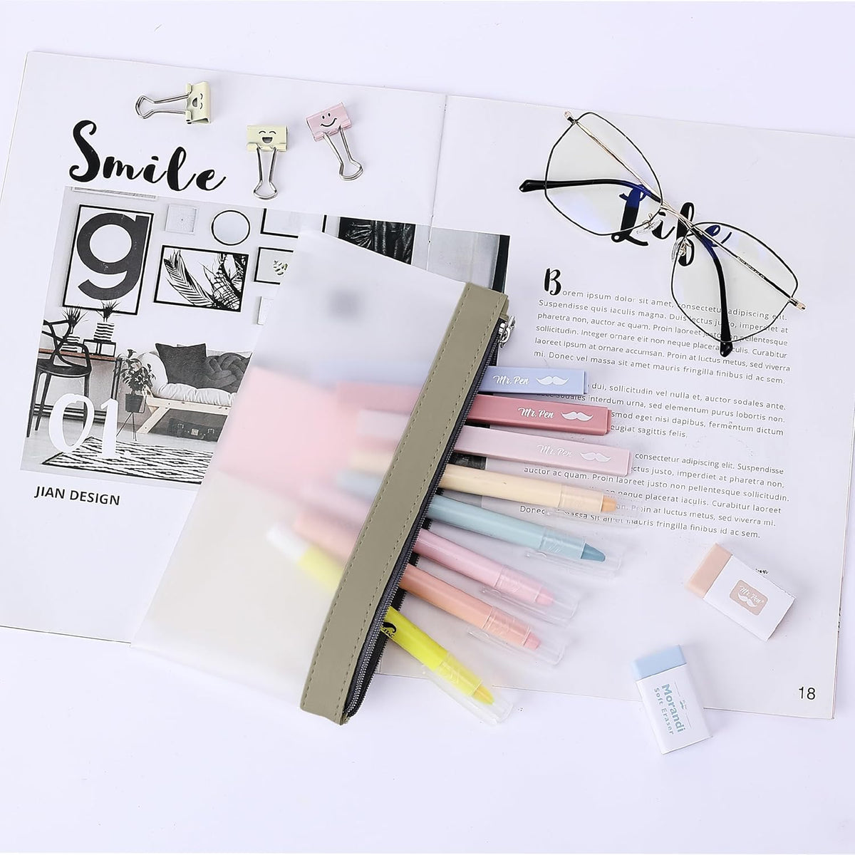 Mr. Pen- Clear Pencil Pouch, 6 Pack, Colorful, Pencil Bags, Clear Makeup Pouch