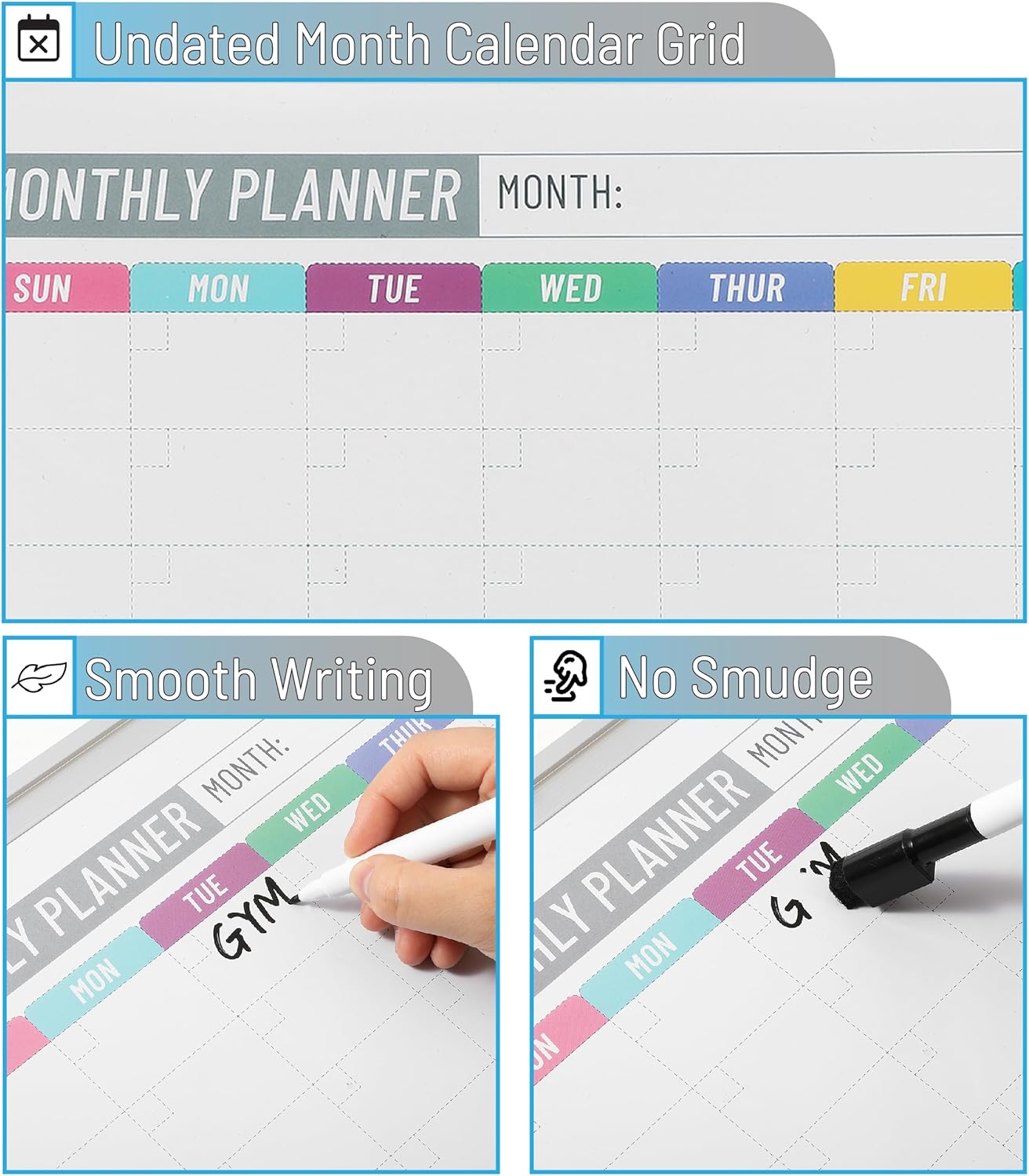 Mr. Pen- Monthly Calendar Whiteboard for Wall, 12”x16”, Double-Sided with Dry Erase Markers