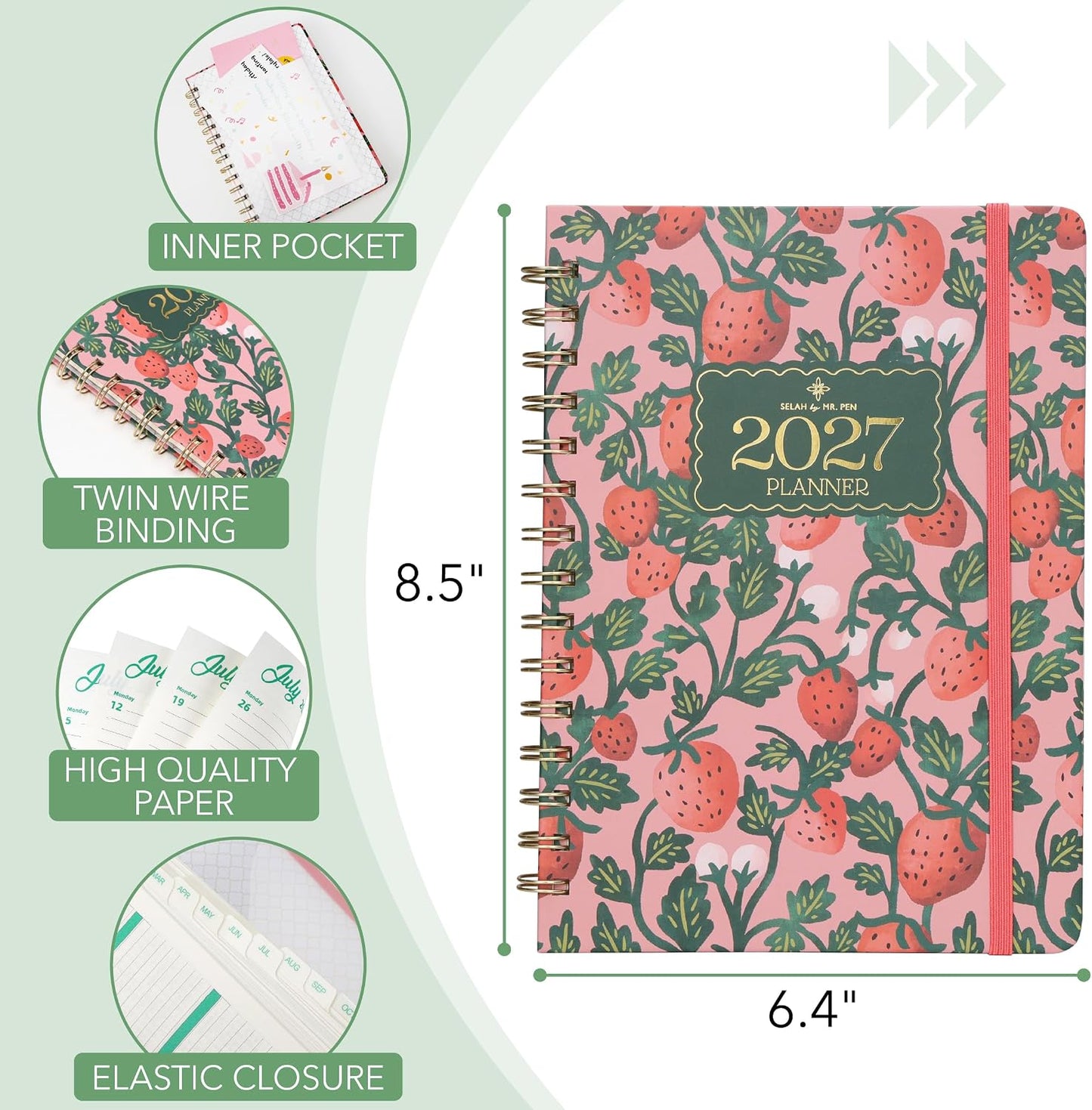 Mr. Pen- 2027 Weekly and Monthly Planner Calendar, 6.4" x 8.5", Wire Bound | January 2027 - December 2027, Monthly Tabs, Inner Storage Pocket, College School Supplies for Student and Teacher