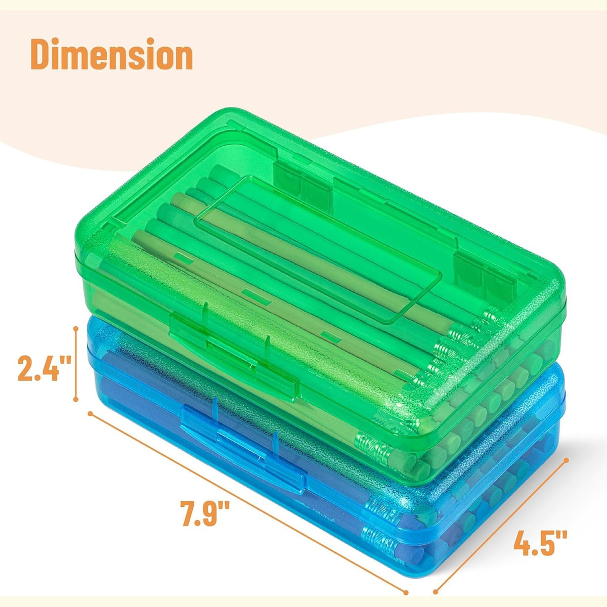 Mr. Pen- Clear Pencil Boxes, 2 Pack, Blue/Green, Snap-Tight Lid, Plastic Pencil Box Organizer