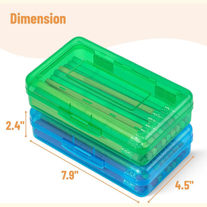 Mr. Pen- Clear Pencil Boxes, 2 Pack, Blue/Green, Snap-Tight Lid, Plastic Pencil Box Organizer