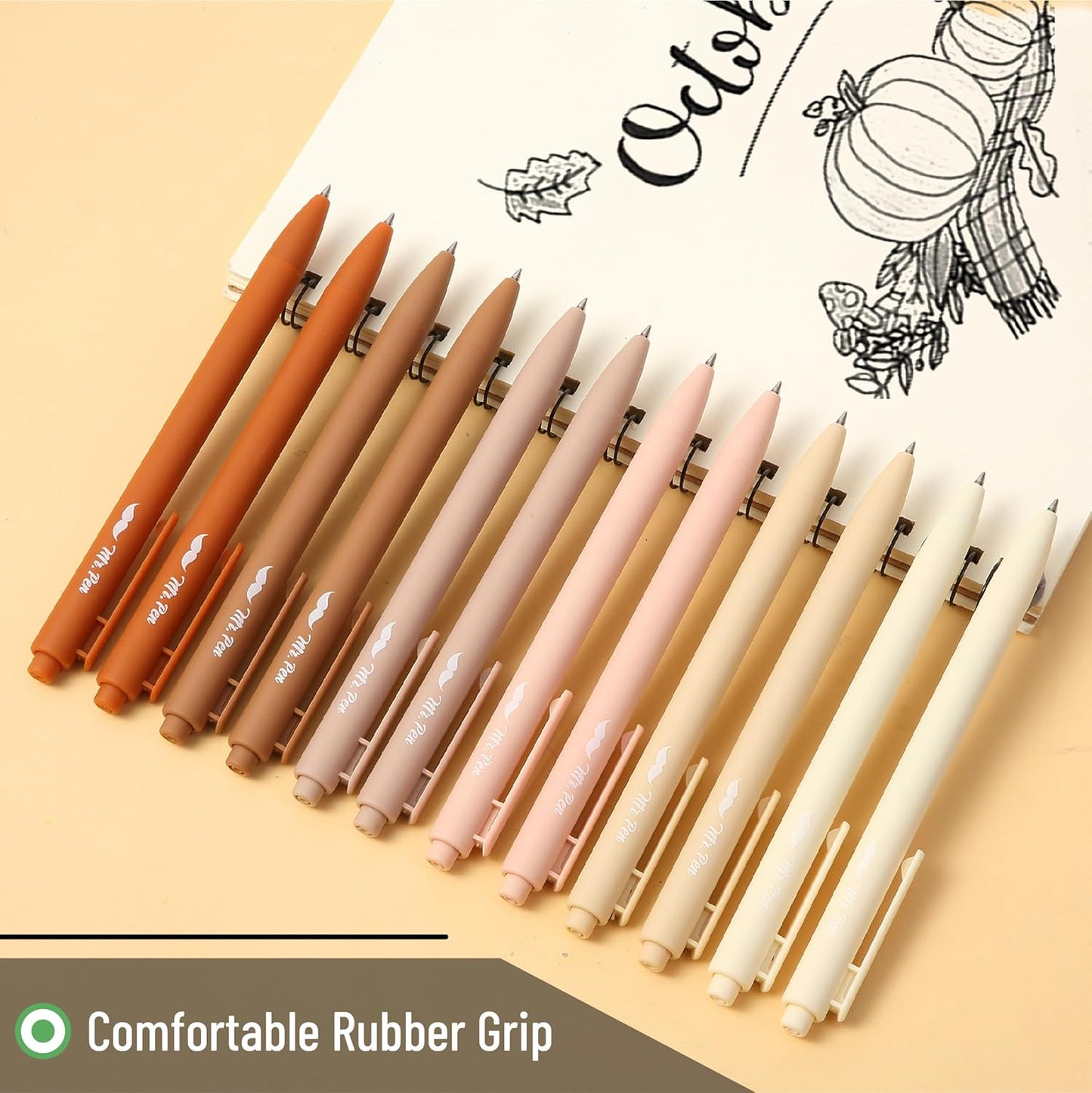 Mr. Pen- Retractable Gel Pens, 12 Pack, Black Ink, Natural Colors Barrels Gel Pens, Gel Pens Fine Point 0.5mm, Retractable Pens