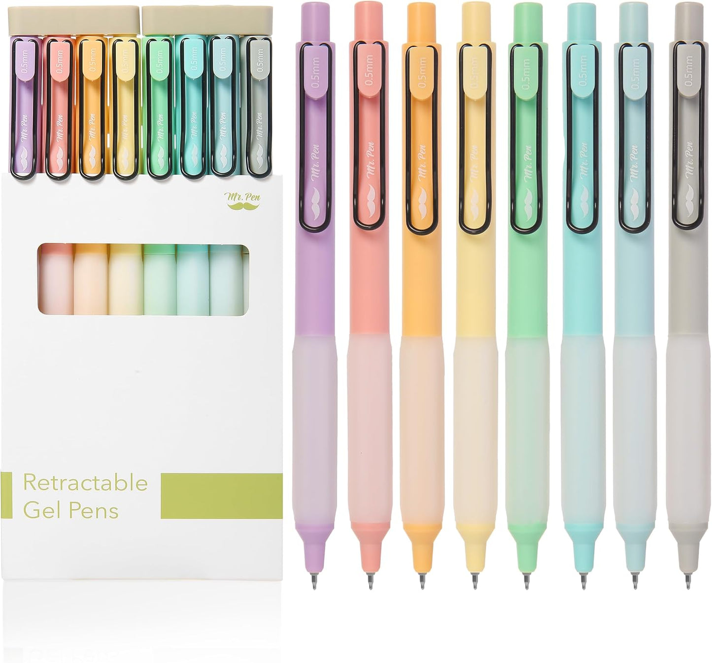 Mr. Pen- Retractable Gel Pens, 8 Pack, Black Ink, Pastel Barrels