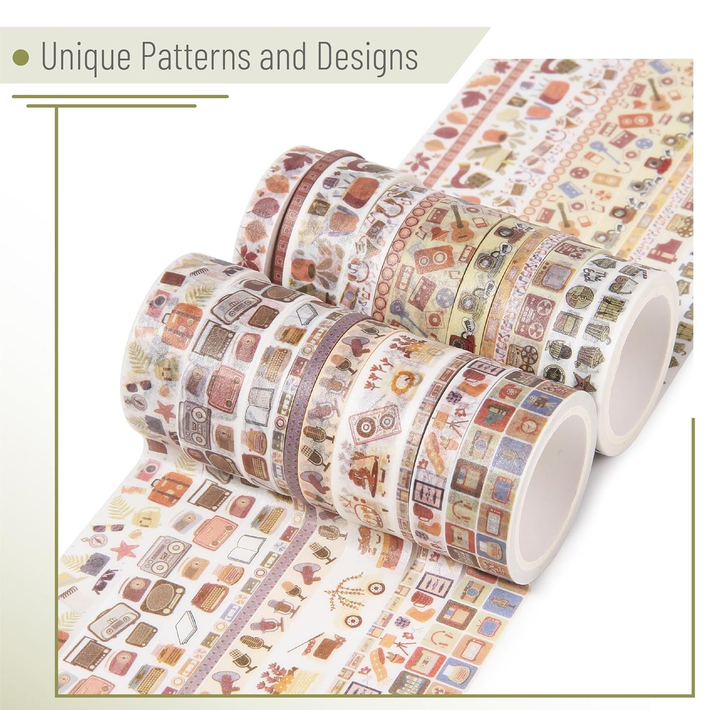 Nostalgic Washi Tape Set, 21 Rolls, Retro Icons, Assorted Widths