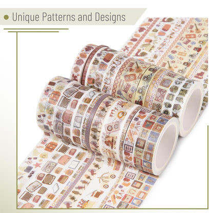 Nostalgic Washi Tape Set, 21 Rolls, Retro Icons, Assorted Widths