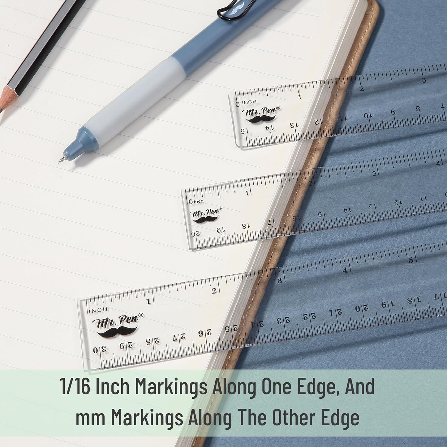 Clear Plastic Rulers Set, 3 Pack, 6”, 8”, 12”, Metric & Inch