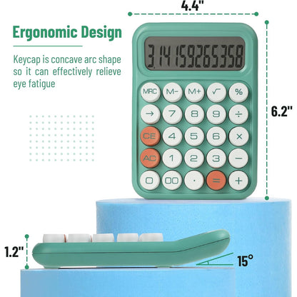 Mechanical Calculator, 12-Digit, Large LCD, Earthy Green, Round Keys