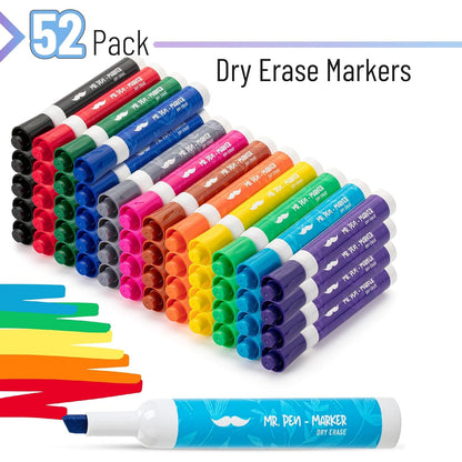 Bulk Dry Erase White Board Markers, 52 Pack, 12 Colors, Chisel Tip
