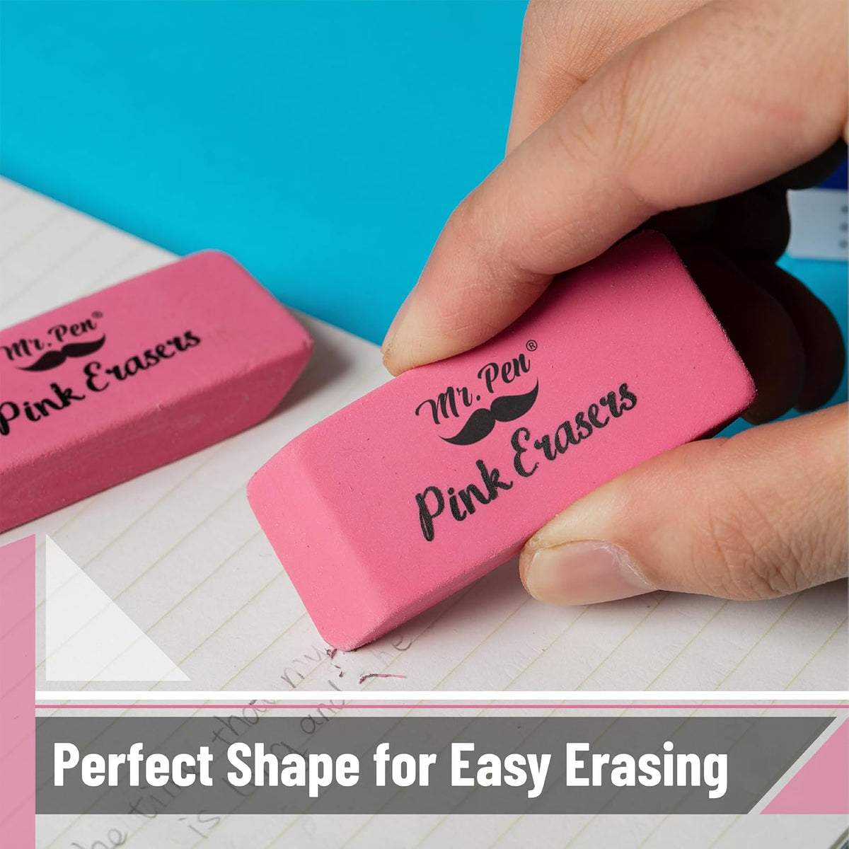 Mr. Pen- Pencil Erasers, 60 Pack, Pink, Large, Block Erasers for School
