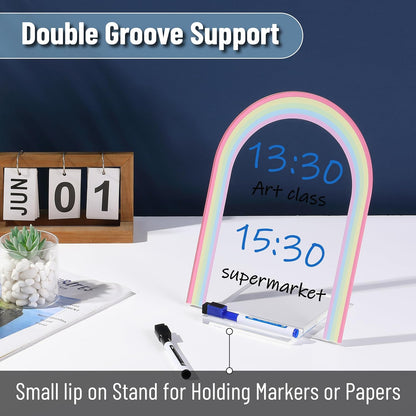 Mr. Pen- Clear Acrylic Board with Stand, 11.8" x 9", 3 Markers, Rainbow Theme, Clear Dry Erase Board for Desk