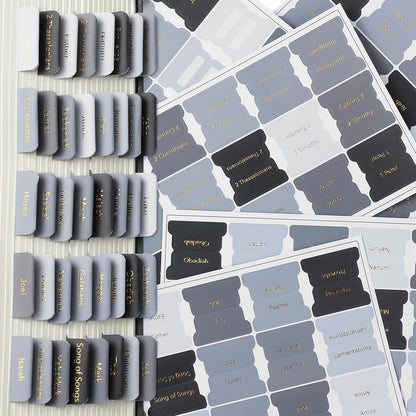 Mr. Pen- Bible Tabs, 75 pcs, Shades of Gray, Gold Foil Embossed Lettering