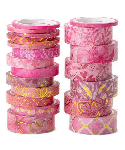 Mr. Pen- Washi Tape Set, 21 Rolls, Floral Pink, Decorative Tape with Measure Tape