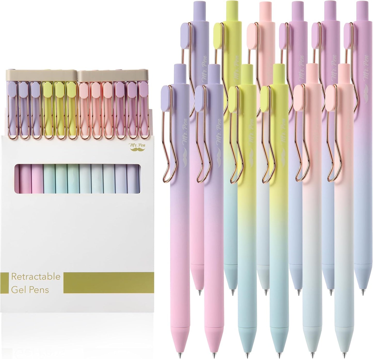 Mr. Pen- Retractable Gel Pens, 12 Pack, Black Ink Gel Pens Fine Point 0.5mm, Gradient Barrel