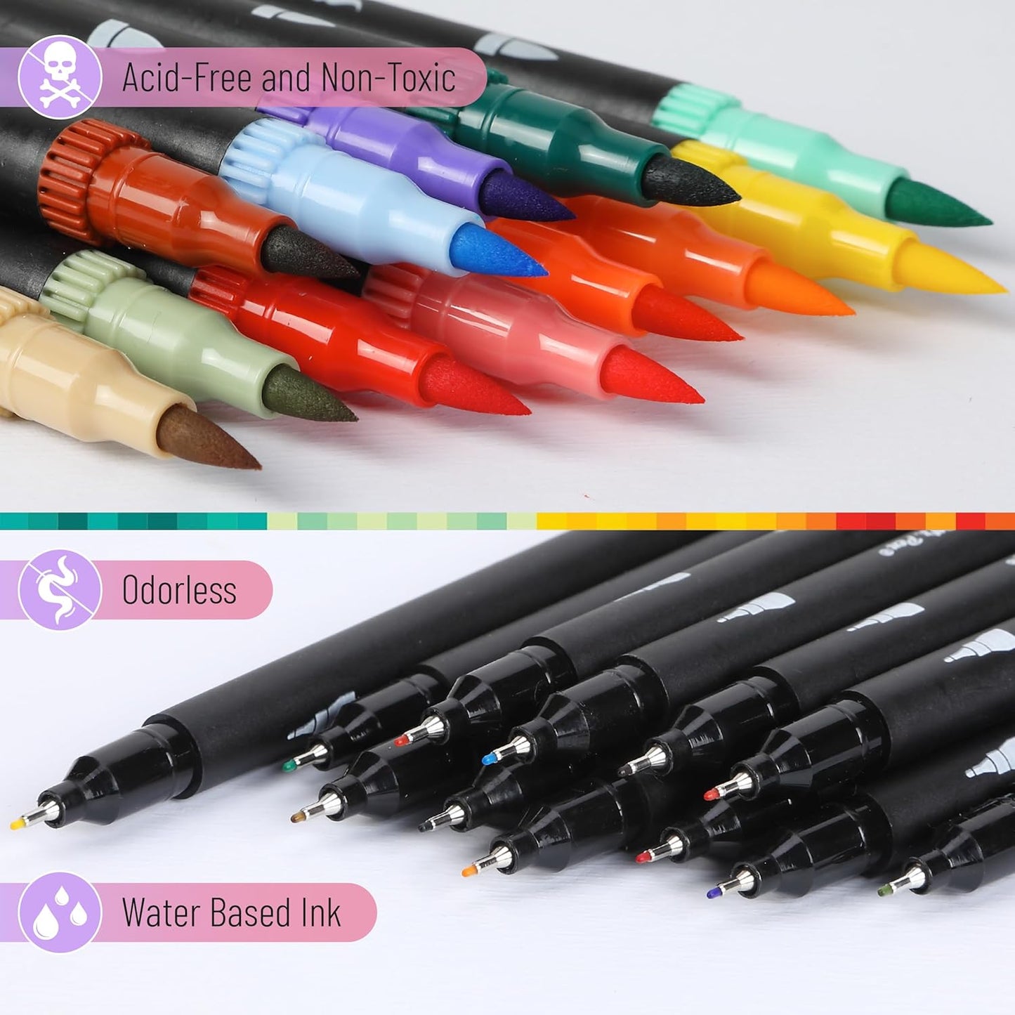 Dual Tip Brush Markers, 12 Pack, Muted Colors, Fine + Brush Tip