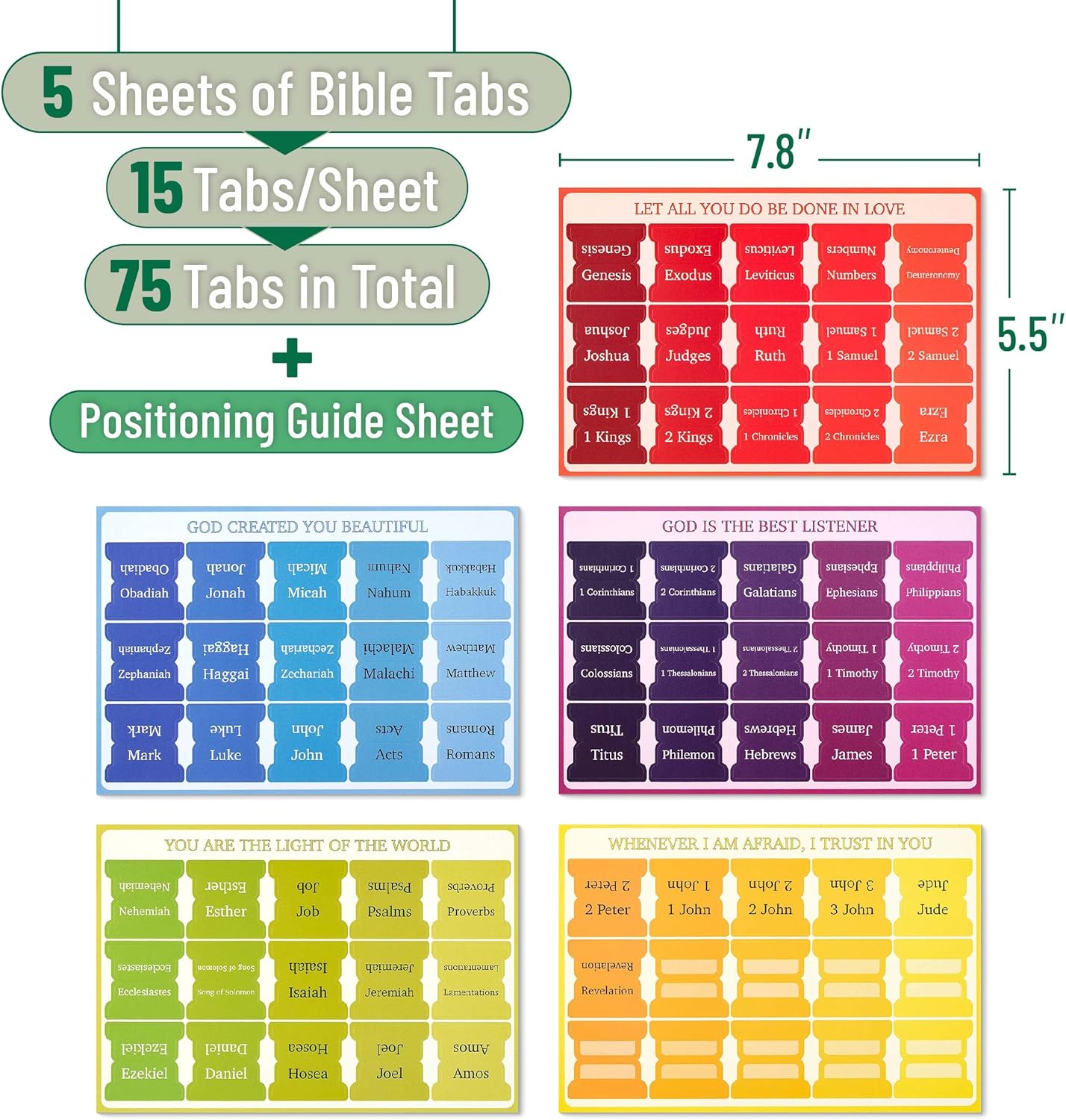 Mr. Pen- Bible Tabs, 75 Tabs, Rainbow Theme, Laminated Bible Tabs for Women and Men