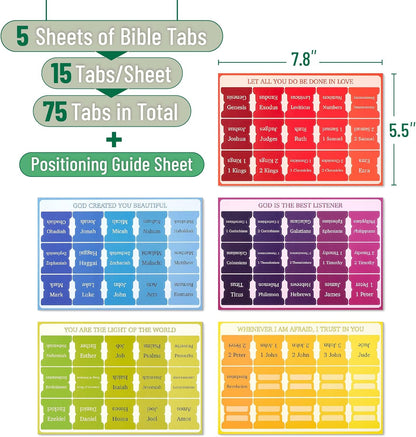 Mr. Pen- Bible Tabs, 75 Tabs, Rainbow Theme, Laminated Bible Tabs for Women and Men