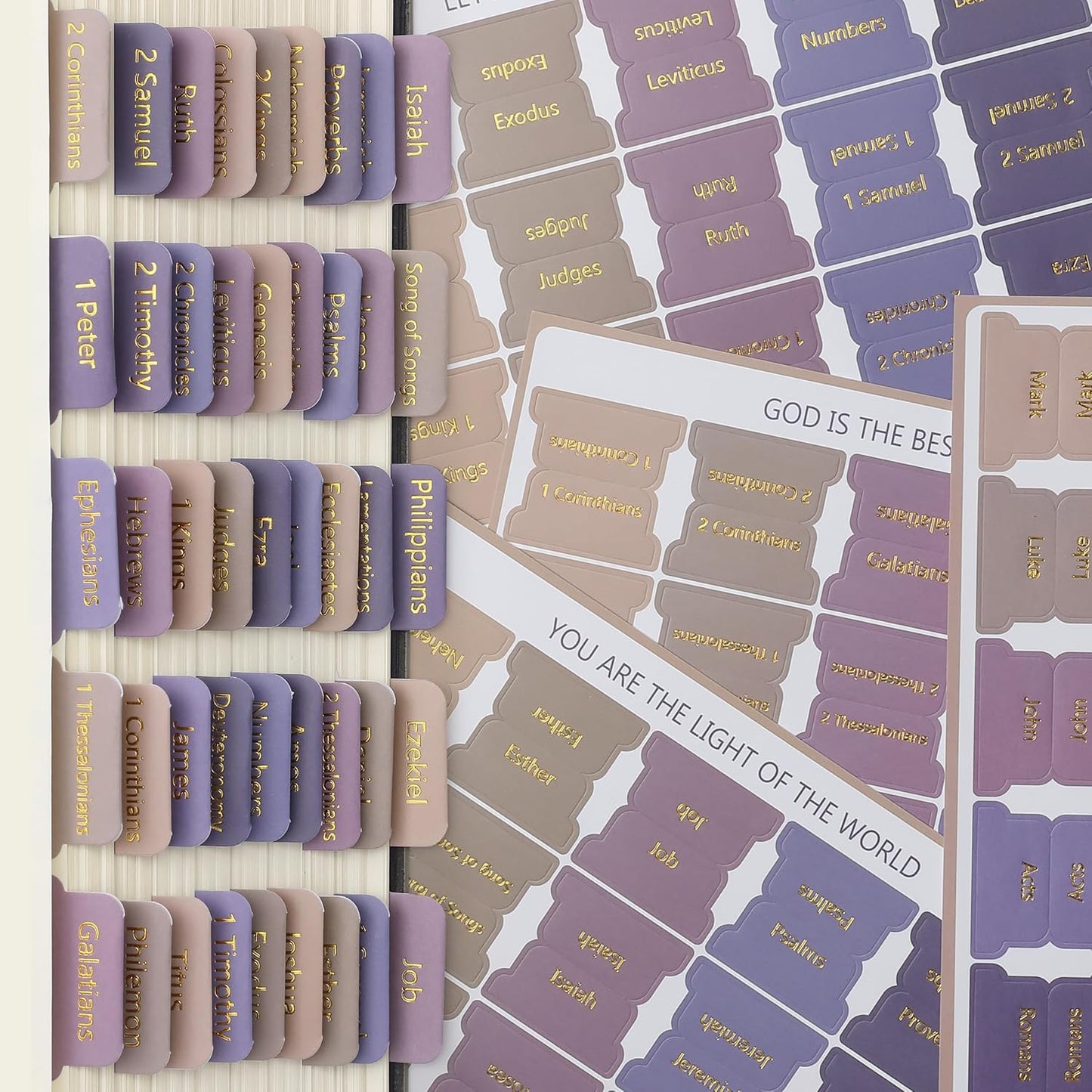 Mr. Pen- Bible Tabs, 75 Tabs, Lavender Fields, Gold Foil Lettering, Laminated Bible Tabs for Women and Men
