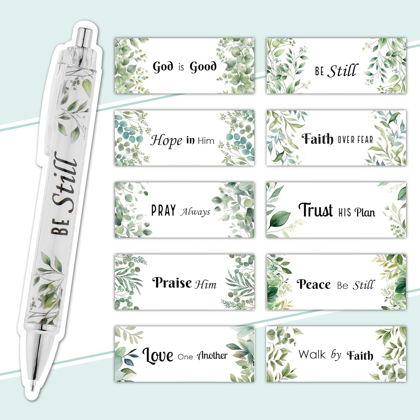 Mr. Pen- Christian Pen Set, 10 Pack, Green Elegance, Black Ink, Bible Verse Pen
