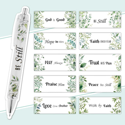 Mr. Pen- Christian Pen Set, 10 Pack, Green Elegance, Black Ink, Bible Verse Pen
