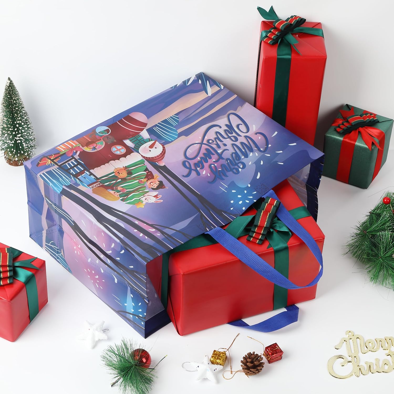 Mr. Pen Reusable Christmas Gift Bags, 8 pcs, 2 Designs Xmas Gift Bags