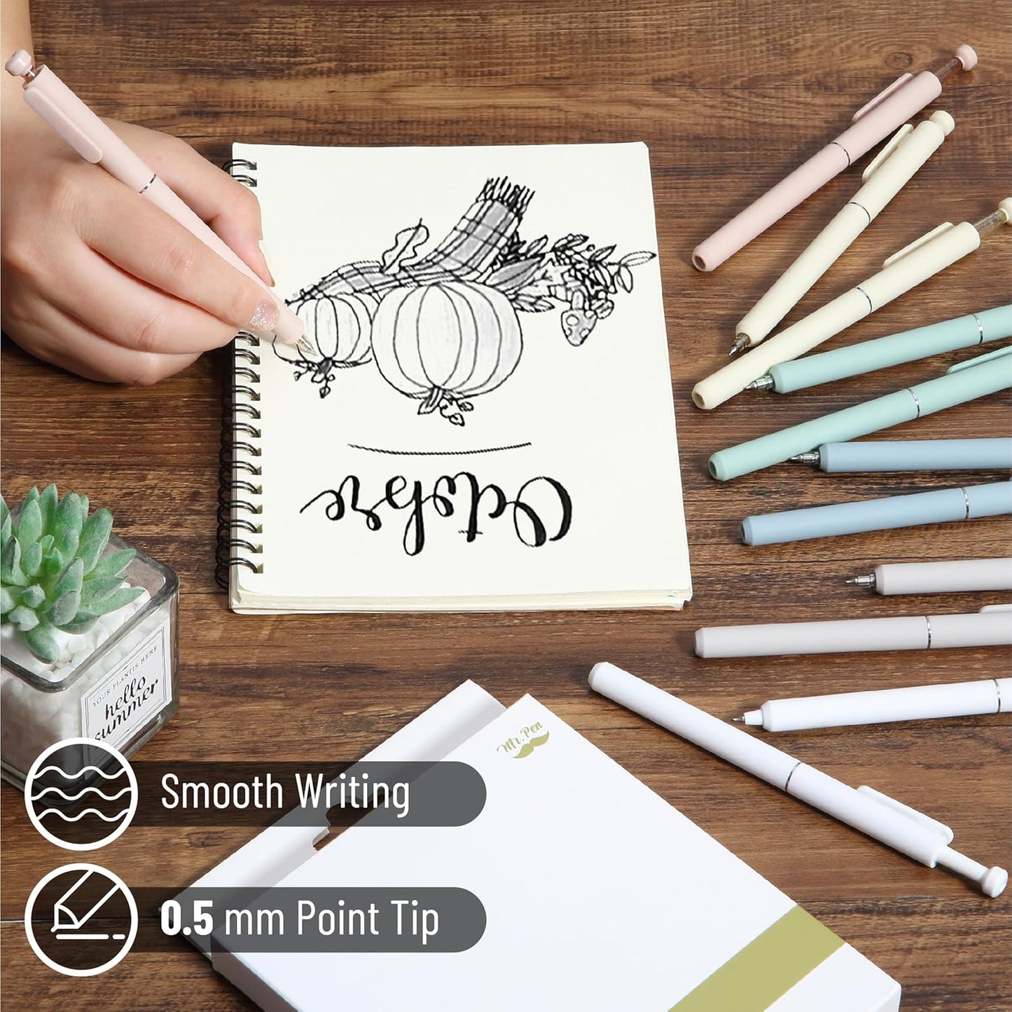 Mr. Pen- Retractable Gel Pens, 12 Pack, Black Ink, Soft Pastel Barrel Gel Pens, Gel Pens Fine Point 0.5mm, Retractable Pens, Cute Pens