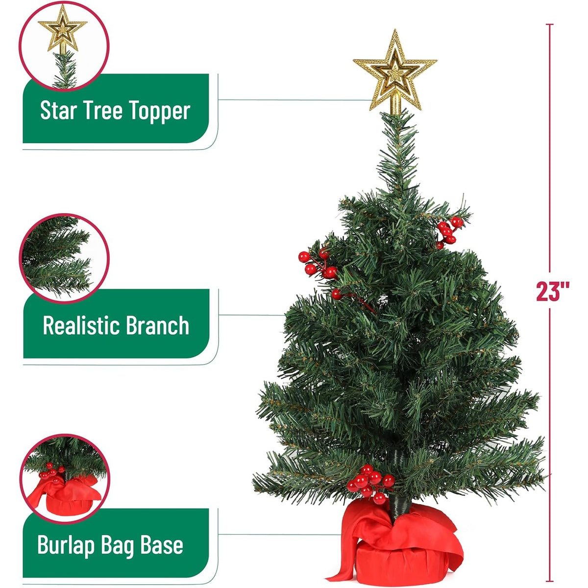 Mr. Pen- Mini Christmas Tree with 40 LED Lights, 23", Table Top Christmas Tree Small Christmas Tree with Lights and Hanging Ornaments
