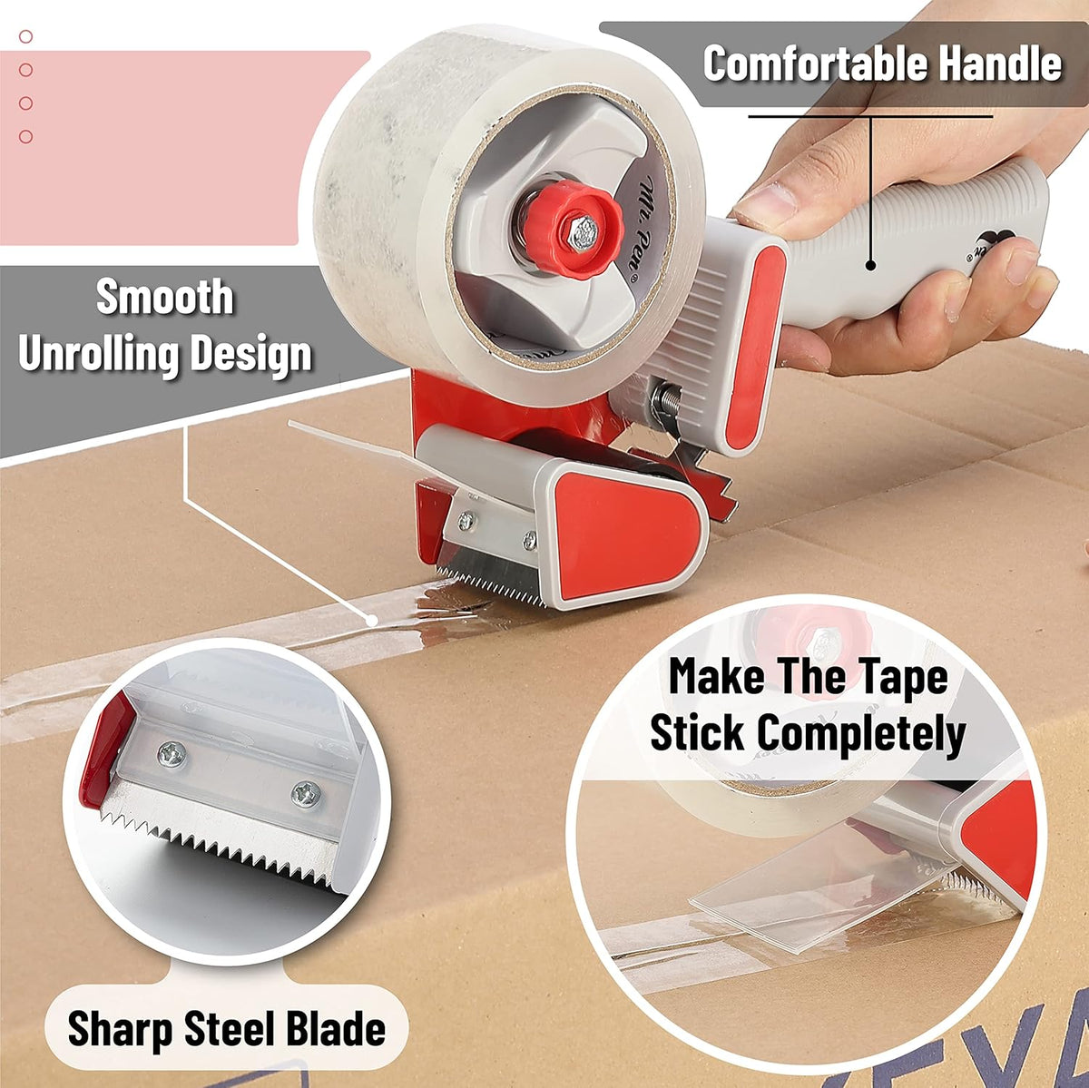 Mr. Pen- Packing Tapes, 1.88" Wide, 60 Yard, 6 Pack with 1 Dispenser Gun, 2 inch