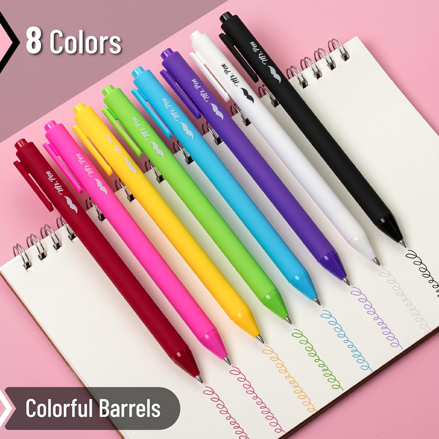 Mr. Pen- Retractable Gel Pens, 8 Pack, Color Ink Gel Pens Fine Point, Vivid Colors, 0.7mm Gel Pens Fine Point