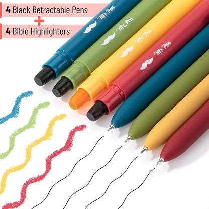 Bible Highlighters and Pens, 8 Pack, Vibrant Gel Highlighters, Bible Highlighter No Bleed Through, Bible Highlighters No Bleed, Bible Journaling Kit, Black Gel Pens and Highlighters