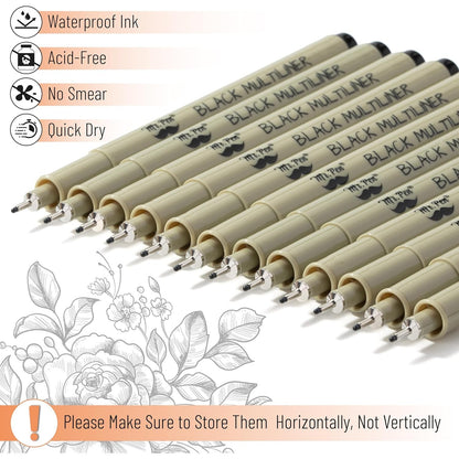 Mr. Pen- Drawing Pens for Artists, 0.5mm, 12 Pack, Black Artist pens, Micro Pens for Drawing, Ink Pens for Drawing