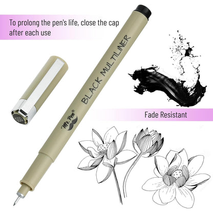 Mr. Pen- Drawing Pens for Artists, 16 Sizes, Black Multiliner