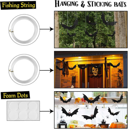 Mr. Pen- Halloween Decoration Hanging Bats, 3 Sizes, 18 pcs