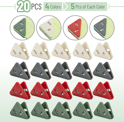 Corner Paper Clips, 20Pack, 4 Colors, Triangular File Corner Clip, Corner Clips for Paper, Triangle Paper Clips, Triangular Transparent File Corner Clip, Triangular Round Edge Document Clips