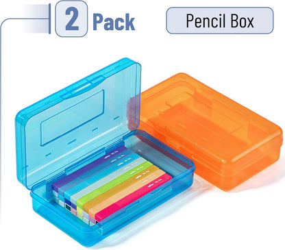 Mr. Pen- Clear Pencil Boxes, 2 Pack, Orange/Blue, Snap-Tight Lid, Plastic Pencil Box Organizer
