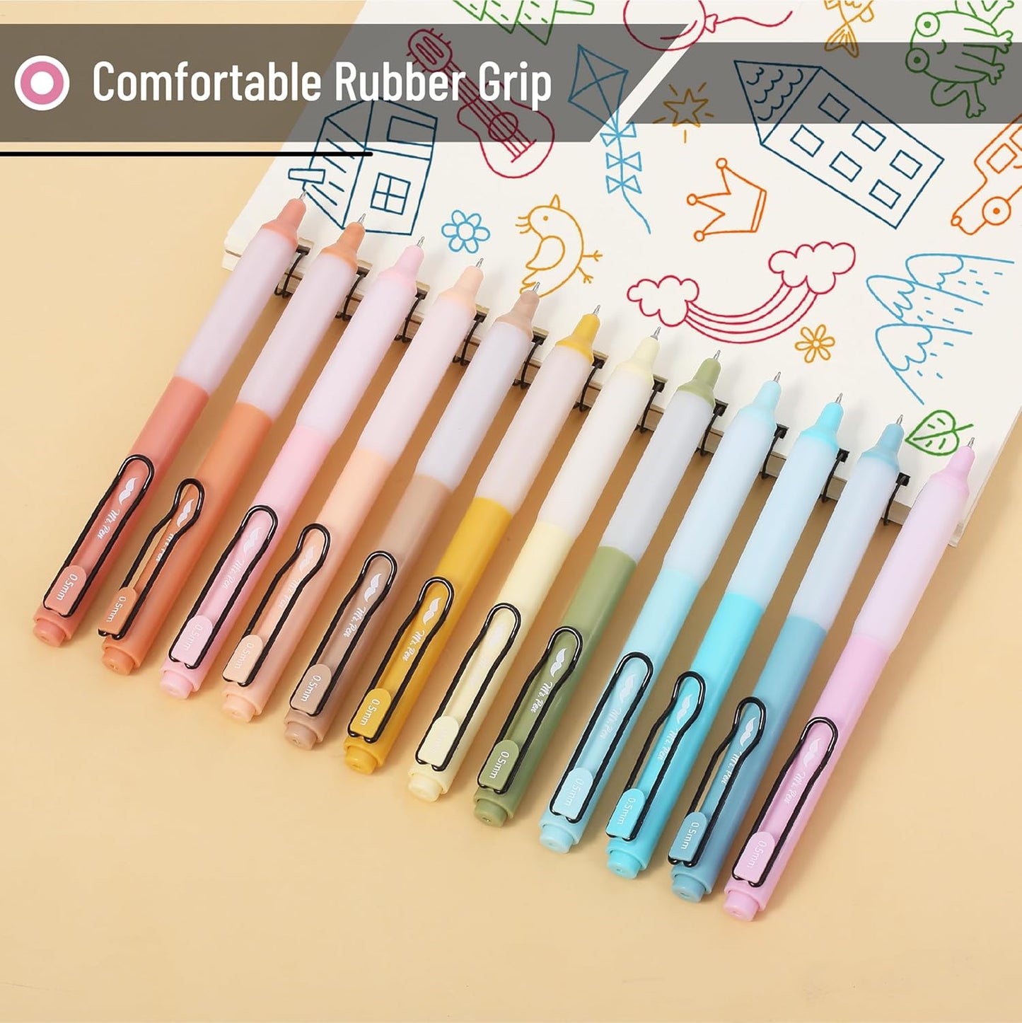 Mr. Pen- Retractable Gel Pens, 12 Pack, Colorful Ink Gel Pens with Case and 12 Refills, Gel Pens Fine Point 0.5mm, Retractable Pens