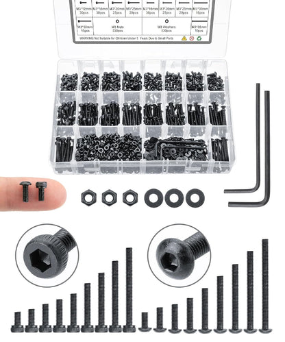 Mr. Pen- Nuts and Bolts Assortment Kit, 1590 pcs, Black M3 Screws 18 Sizes (5-35mm), Button Head and Socket Head Screws