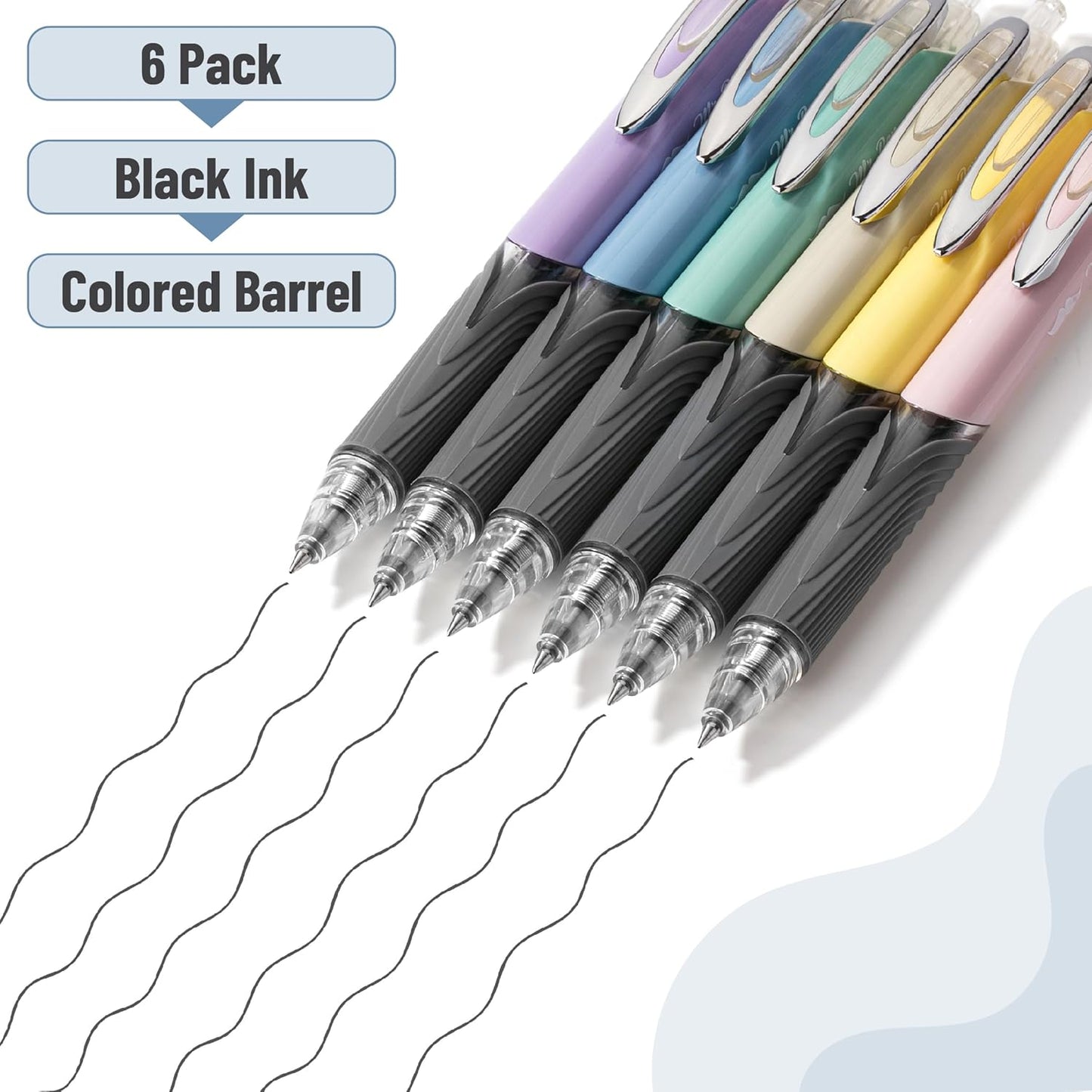 Retractable Gel Pens, 6 Pack, Black Ink Gel Pens, Pastel Barrels, Gel Pens Fine Point 0.5mm, Retractable Pens, Cute Pens, Gel Ink Pens, Aesthetic Pens for Journaling Fine Tip Pens