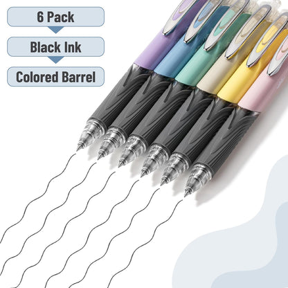 Retractable Gel Pens, 6 Pack, Black Ink Gel Pens, Pastel Barrels, Gel Pens Fine Point 0.5mm, Retractable Pens, Cute Pens, Gel Ink Pens, Aesthetic Pens for Journaling Fine Tip Pens