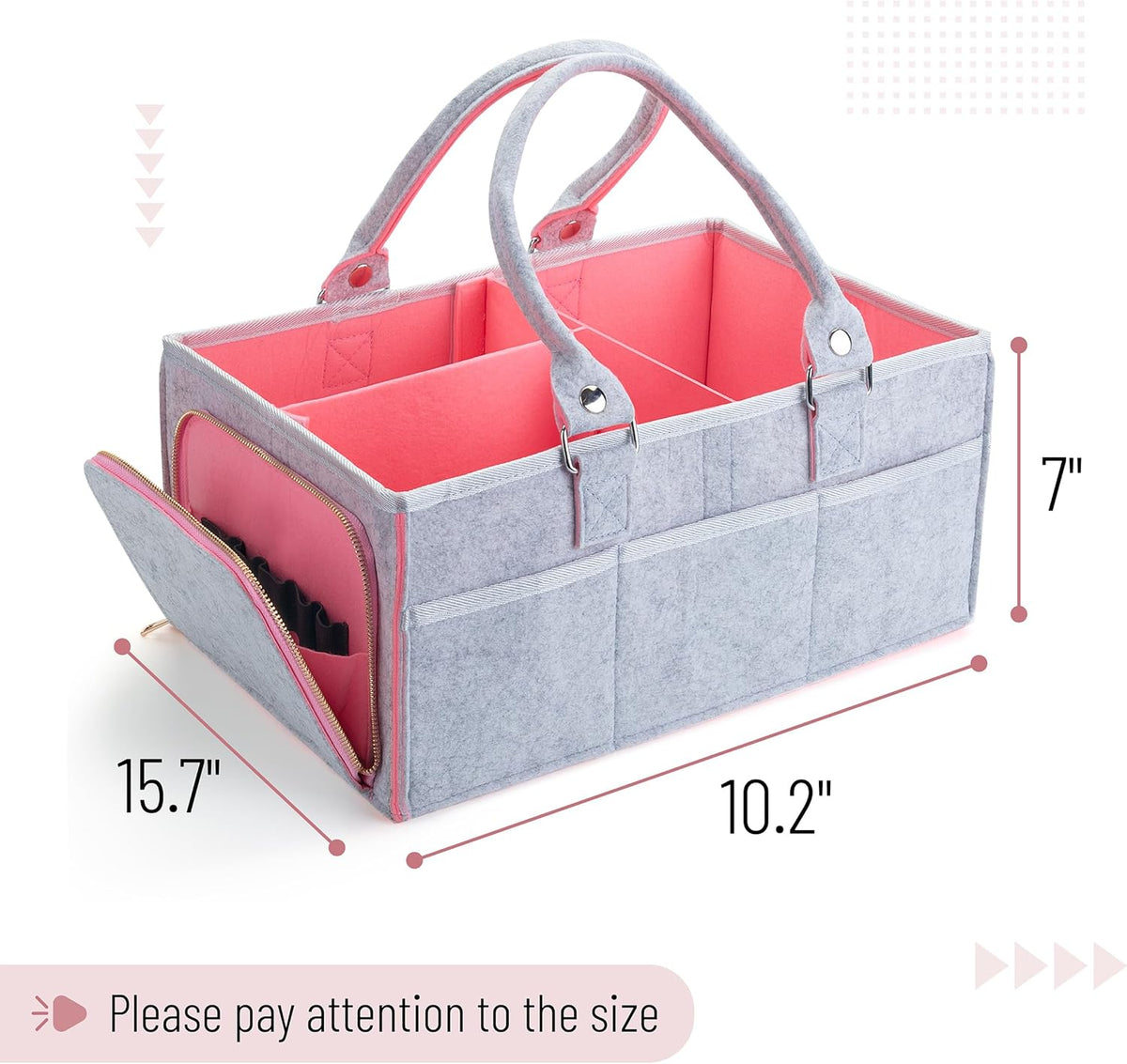 Baby Diaper Caddy Organizer, Pink Inside, Diaper Organizer, Car Diaper Caddy, Baby Caddy Organizer, Portable Diaper Caddy, Diaper Organizer for Changing Table, Baby Organizer for Nursery